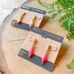 Vintage Gold Sarah Coventry Pink Enamel Earrings